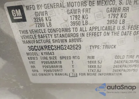 2017 Chevrolet Silverado 1500 2Lt из США, поврежденный, VIN 3GCUKREC3HG242629